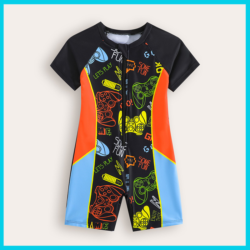 Zwempak met korte mouwen voor jongens, met cartoonprint, geschikt voor kinderen van 4-7 jaar, ideaal voor strand en zwembad._voghion.com