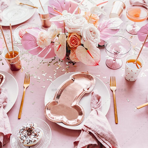 Cross-Border Amazon Bachelor Party Paper Plates Rose Gold Disposable Special-Shaped Paper Plates in Stock Factory Direct Sales