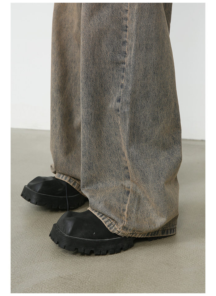 Quần jeans nam ống rộng phong cách retro, dáng suông dài chạm gót, lưng cạp vừa — Vàng gỉ chi tiết 18