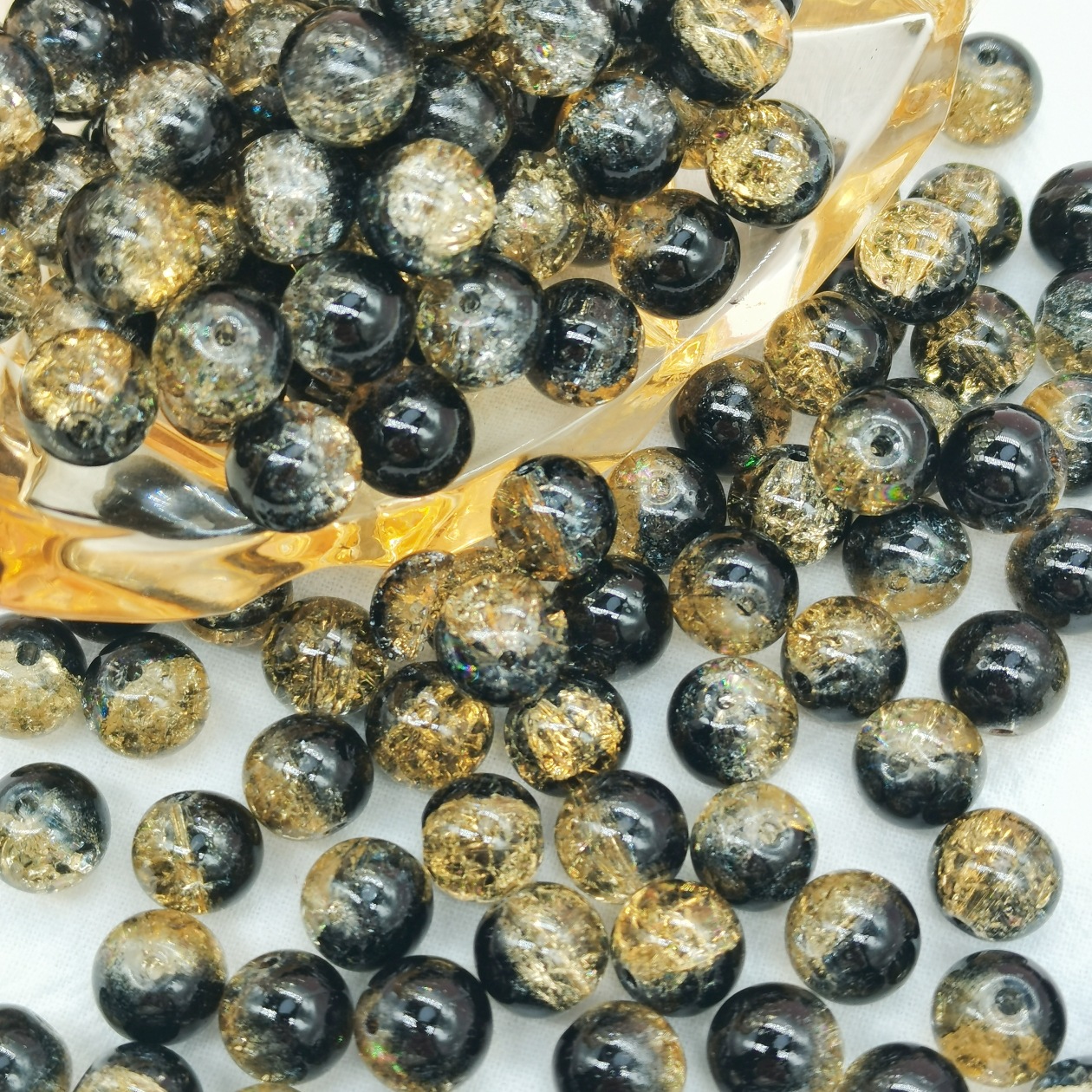 10mm瑠璃爆花珠新製品敦煌風2色グラデーション亀裂散珠diy古風長月火明同金