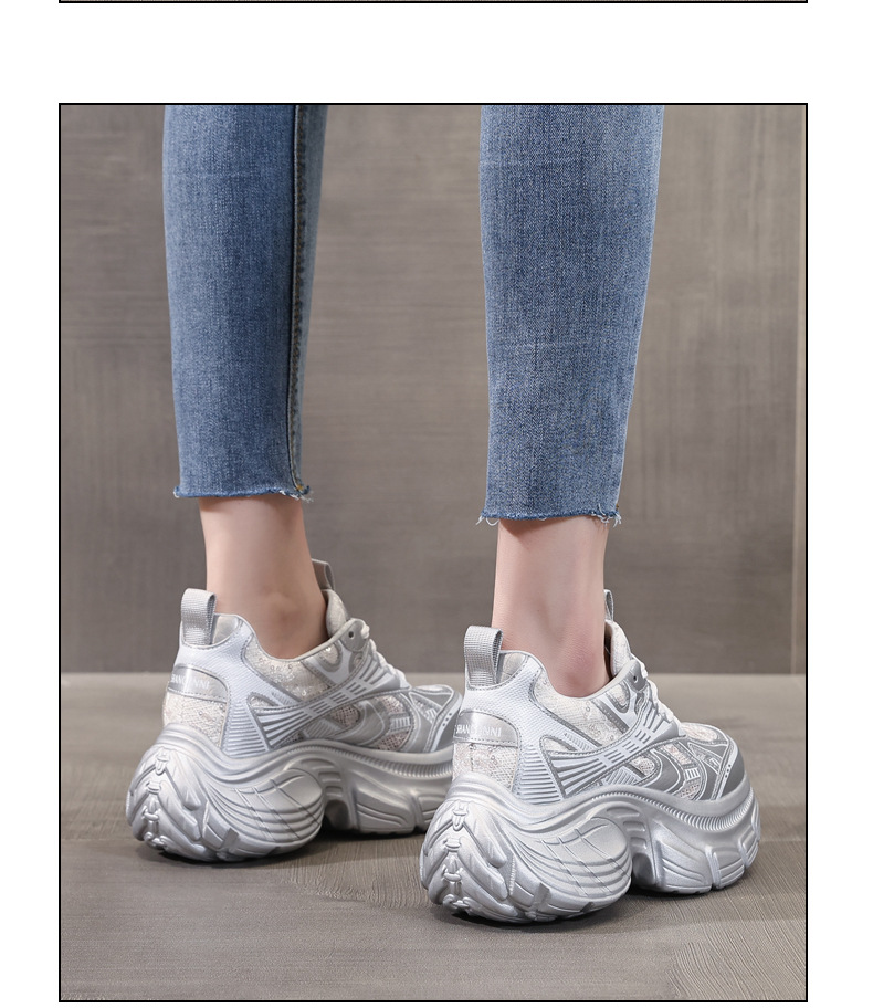 Giày sneaker chunky đế dày tăng chiều cao lưới thoáng khí mùa hè nữ HS9157-66 — Màu trắng chi tiết 13