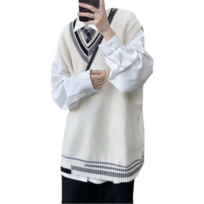 [SHOPEE Explosions] TW Cross-border Men's V-collar Hong Kong-style Loose Casual Knitted Sweater Vest