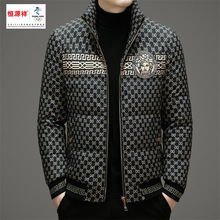 恒源祥冬季新款男士个性印花立领羽绒服时尚休闲保暖90白鸭绒外套