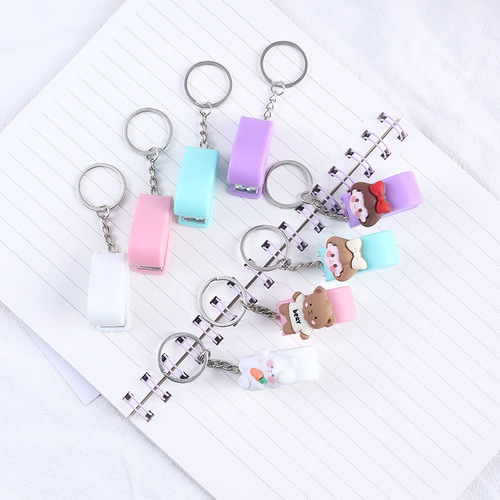 Cute cartoon mini stapler keychain macaron color student creative stapler convenient keychain pendant
