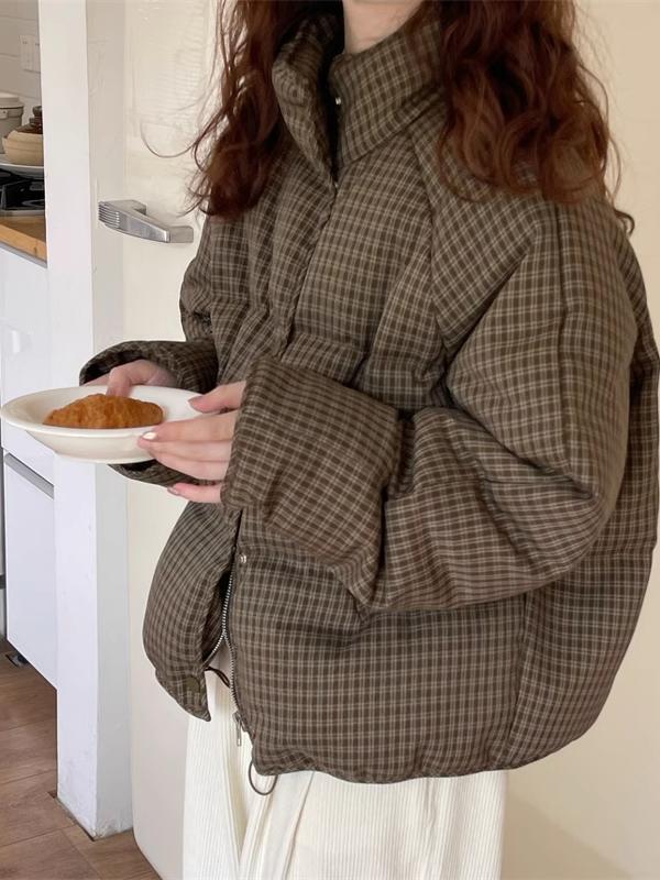 格子棉服女短款2025冬时尚新款时尚洋气减龄面包服小个子棉衣外套|undefined