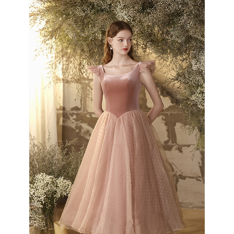 Pink Banquet Evening Dress for Women 2025 New Student Host Art Student Birthday Dress Graduation Prom Dress