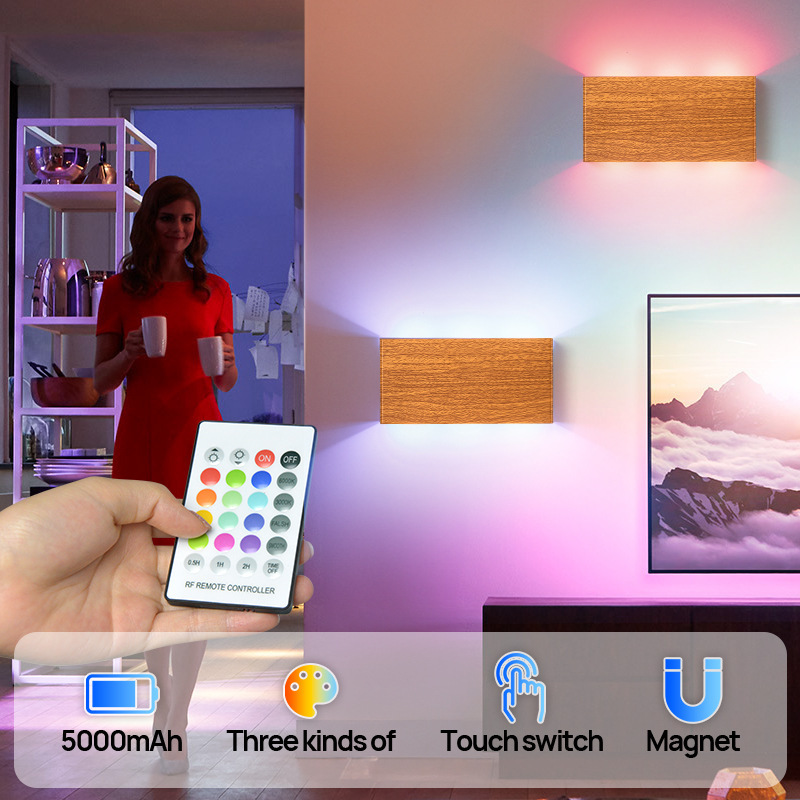 2024 cross-border remote control three-color RGB touch magnetic charging wall lamp USB charging wiring-free bedside night light