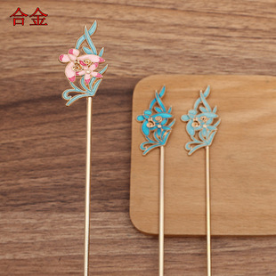 Ancient Style Mother-Of-Pearl Base with Oil Dripping Imitation Cloisonné Butterfly Flower Vine Alloy Hair Stick (15113)