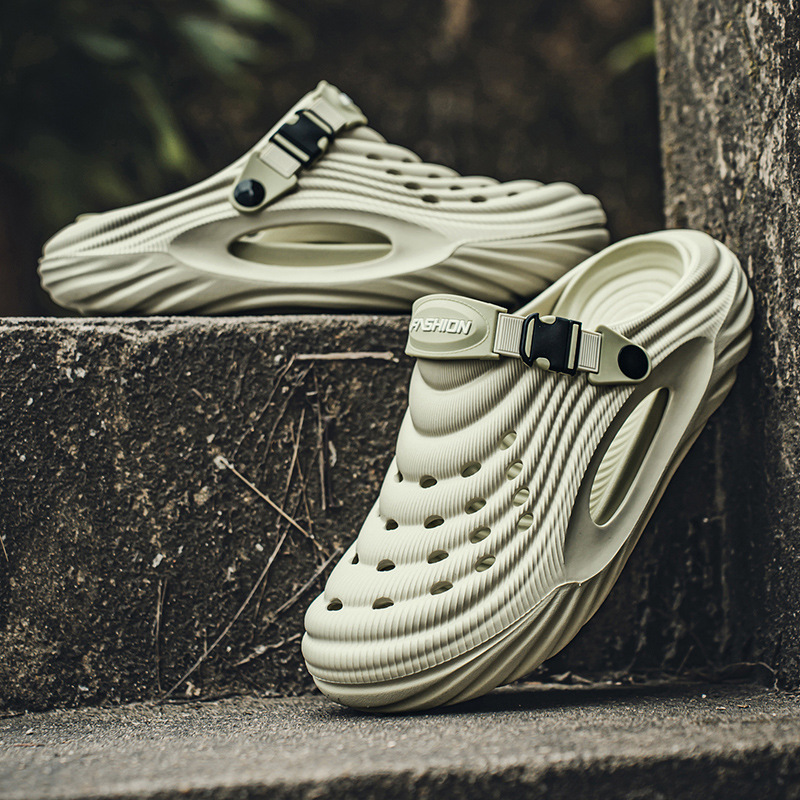 Zapatos con agujeros para hombres, ropa exterior de verano, quirófano de doble uso, zapatillas Baotou, deportes al aire libre, sandalias de coco casuales de suela blanda