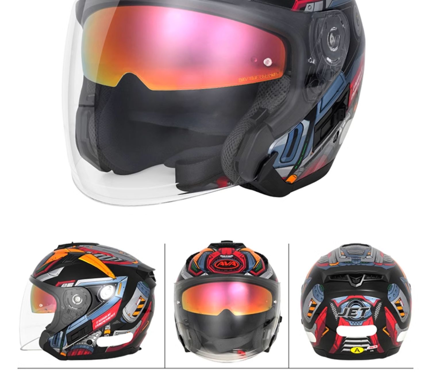 Motorcycle Half Helmet JET Locomotive Helmet 3/4 Winter Double Lens Anti-fog