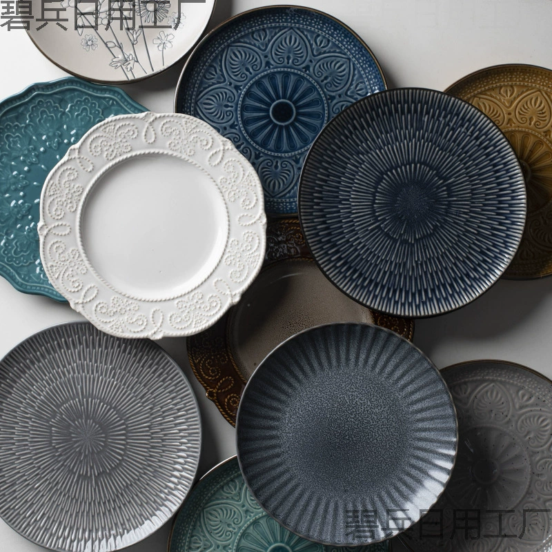 Круглые бытовые блюда Японский стиль красной посуды тарелка стейк тарелка западная тарелка фрукты мелкая тарелка керамическая тарелка креативная