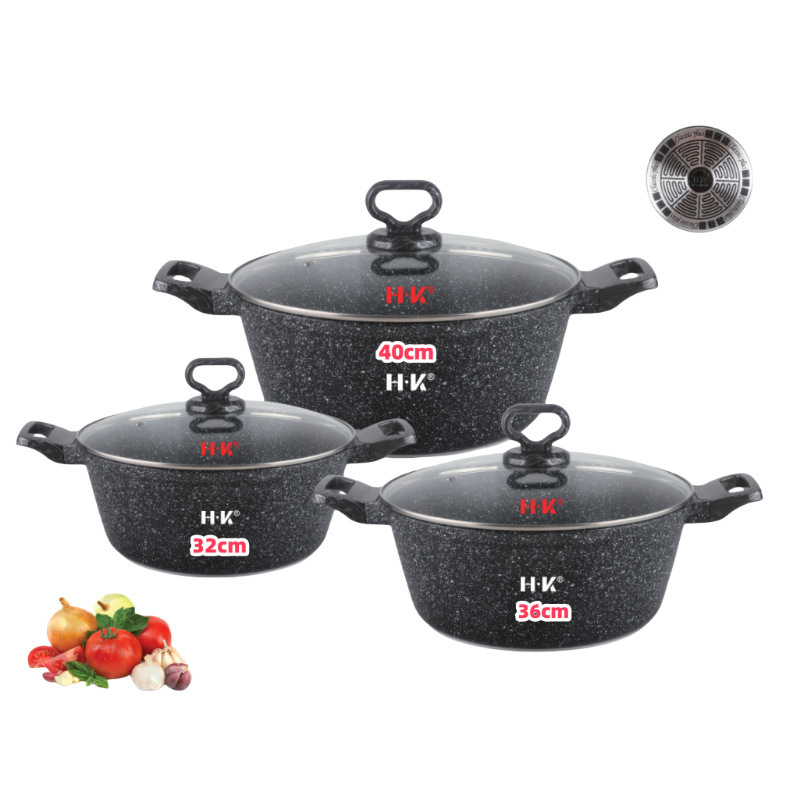 Nuevo mango de bacaea supergrande 6PCS conjunto de paneles antiadherentes conjunto de paneles de arroz de arroz de trigo 32 / 36 / 40POT