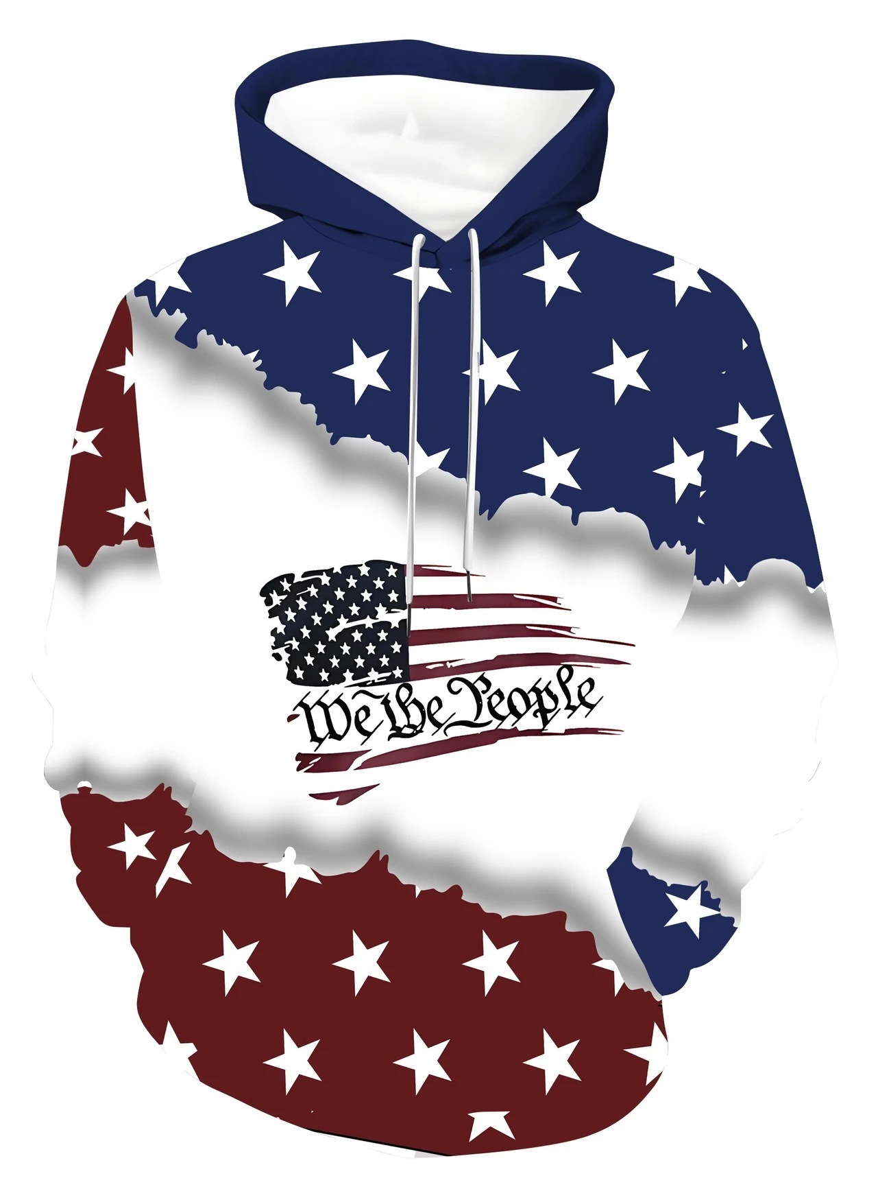Sweat à capuche imprimé 3D par transfert thermique avec drapeau américain pour homme, style décontracté et sportif, idéal pour l'automne._voghion.com