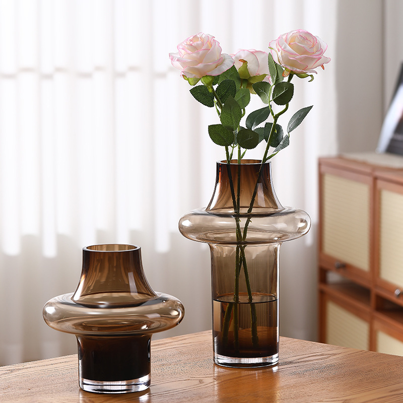 Flores medievales vasos de vidrio artísticos de alto nivel decoración de flor de agua sala de estar flores secas arreglos de flores