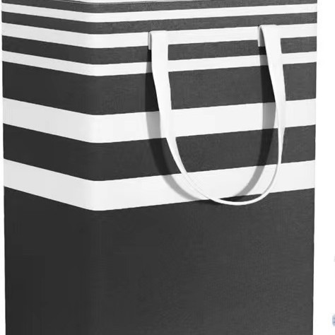 Bolsa de almacenamiento de tela de Amazon transfronteriza cesta de almacenamiento de tela cesta de lavandería plegable a rayas ropa sucia edredón de algodón en movimiento