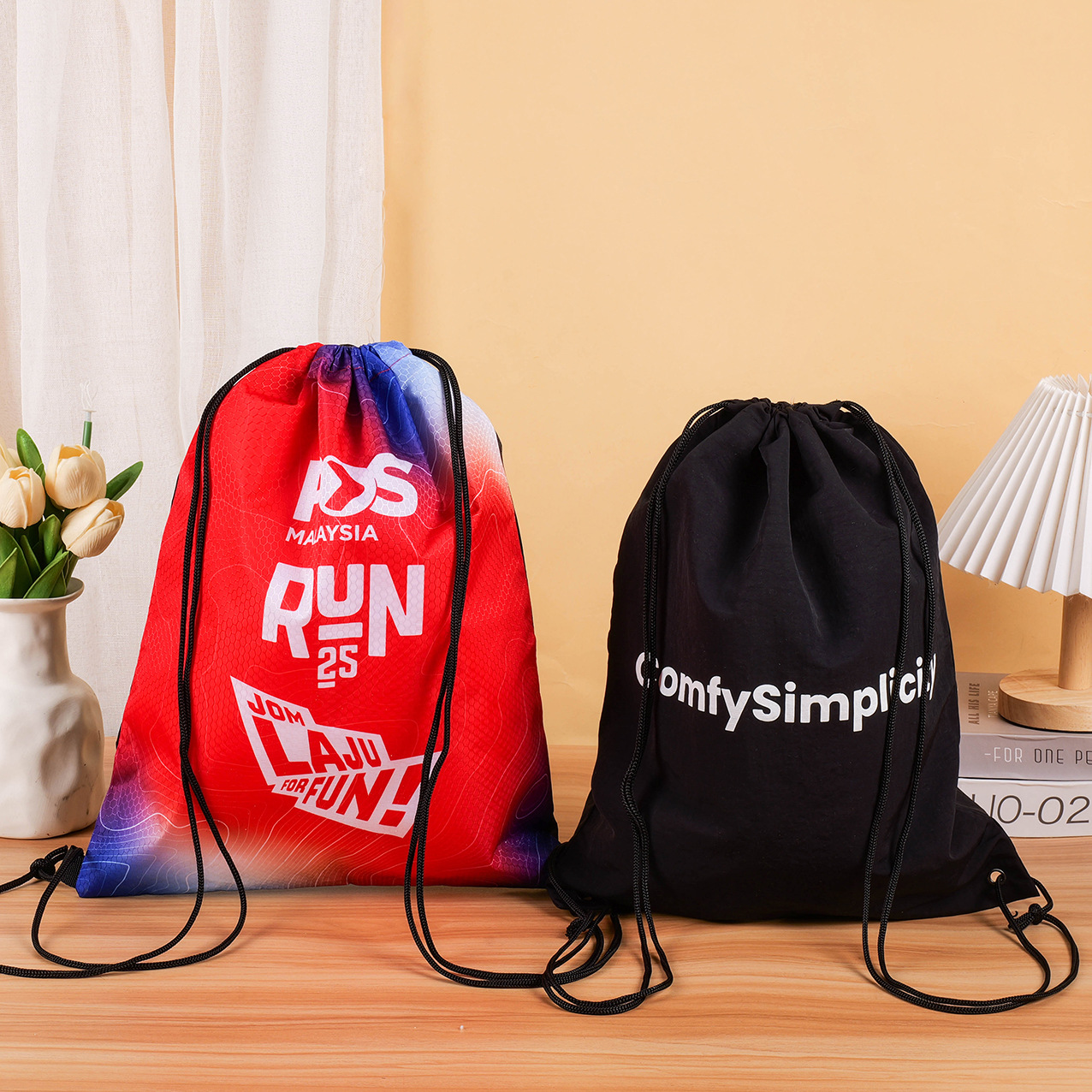 涤纶束口袋定制logo抽绳赛事运动双肩背包定做防水拉绳尼龙收纳袋