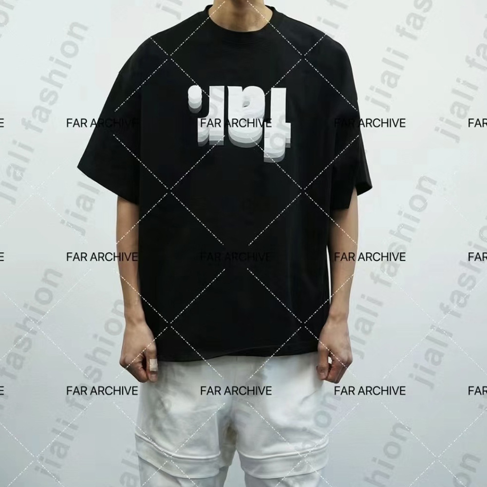 FAR.ARCHIVE FAR 24SS letras superpuestas impresión hombre casual suelta camiseta de manga corta