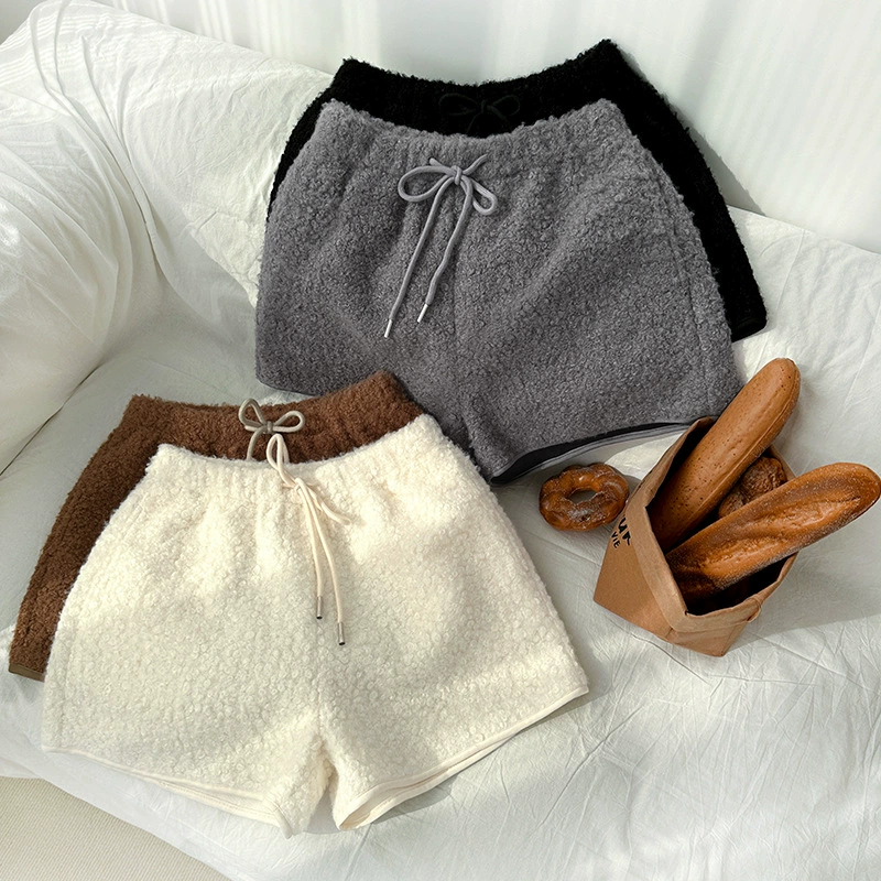 Дядя редька кашемировые шорты женские зимние повседневные брюки с высокой талией ретро теплые меховые брюки свободные широкие брюки