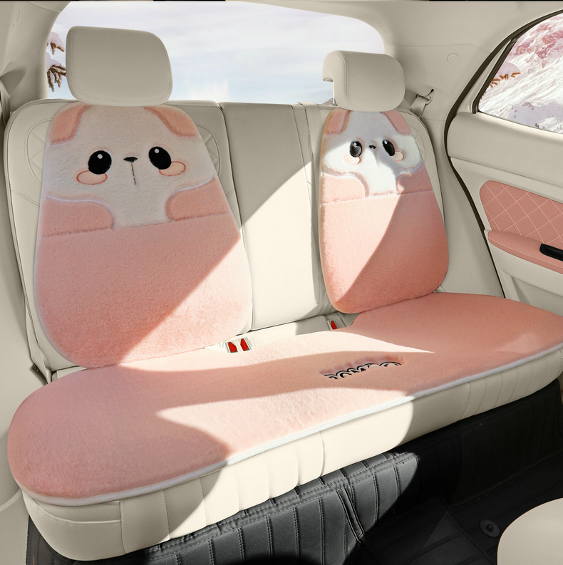 Car cushion winter short plush car cushion imitation rabbit plush warm small waist car seat cover goddess cartoon seat cushion