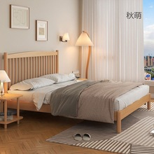 i！全实木床现代简约橡木1.5米卧室双人床北欧小户型1米单人原木