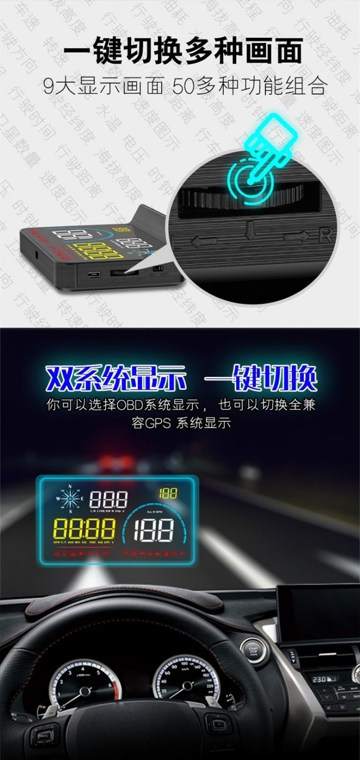 L5U new universal obd car hud head-up display GPS speed measurement electronic dog black technology speed suspension