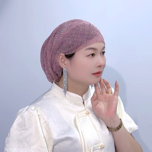 Cross-border Pleated Color Mother Hat Summer Thin Breathable Pleated Baotou Hat Indian Turban High Elastic Turtlenecap