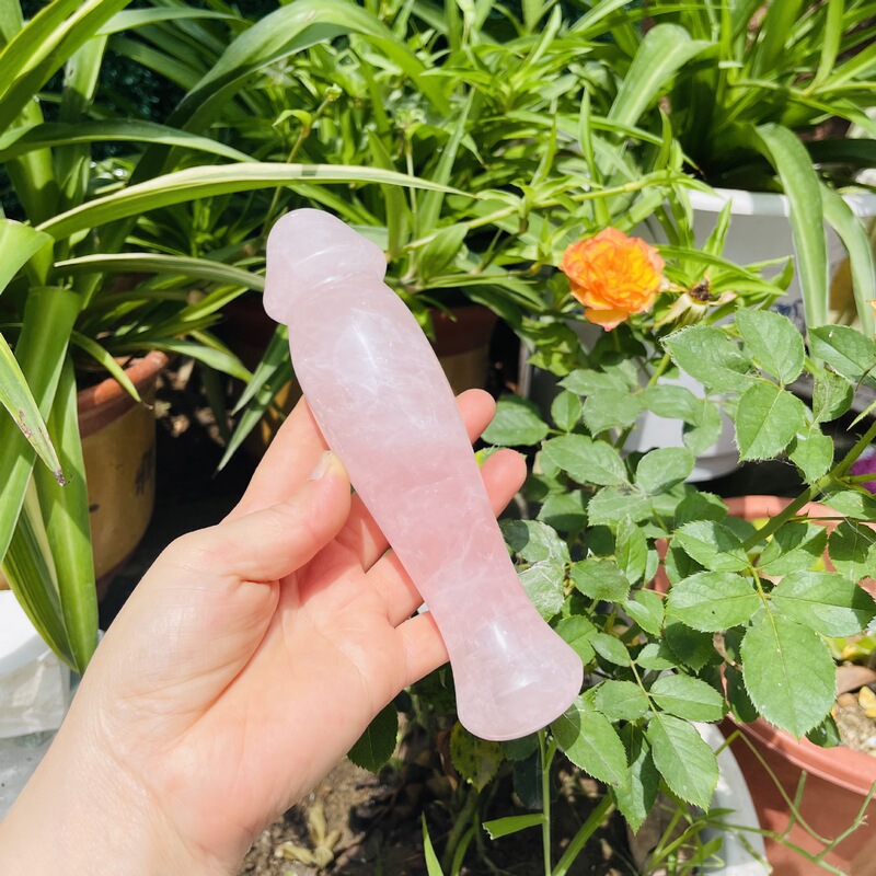 天然粉晶雕刻原石打磨水晶按摩棒 图 6