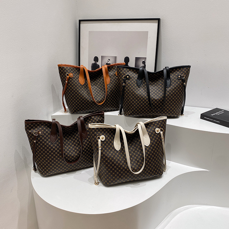 Bolso retro Tote 2024 nuevo bolso impreso bolso de mamá de gran capacidad bolso de hombro con costuras de color en contraste bolso de mujer