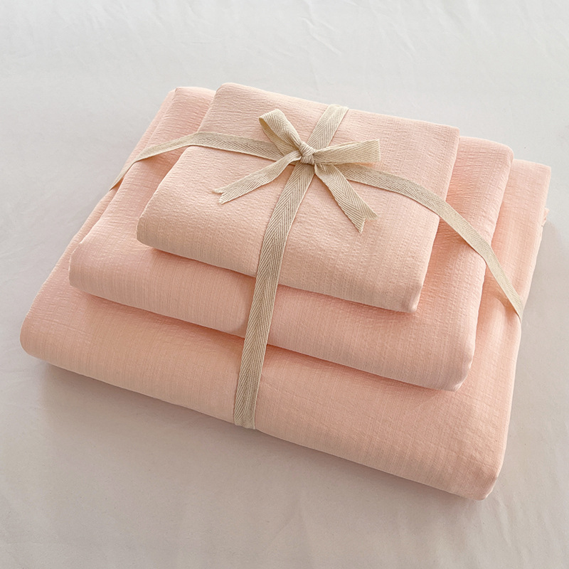 Juego de Ropa de Cama Youyixin de Doble Capa de Gasa de Color Sólido de Cuatro Piezas, Funda Nórdica, Sábana, Estilo Sábana Ajustable, Juego de Tres Piezas para Dormitorio Individual de Estudiantes, Tela Cepillada.