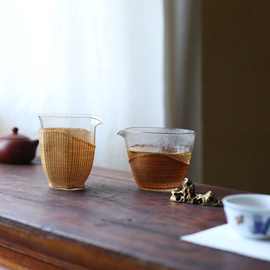胎瓷公道杯竹编玻璃透明玻璃鹰嘴水滴耐热公杯分茶器台湾日式茶道