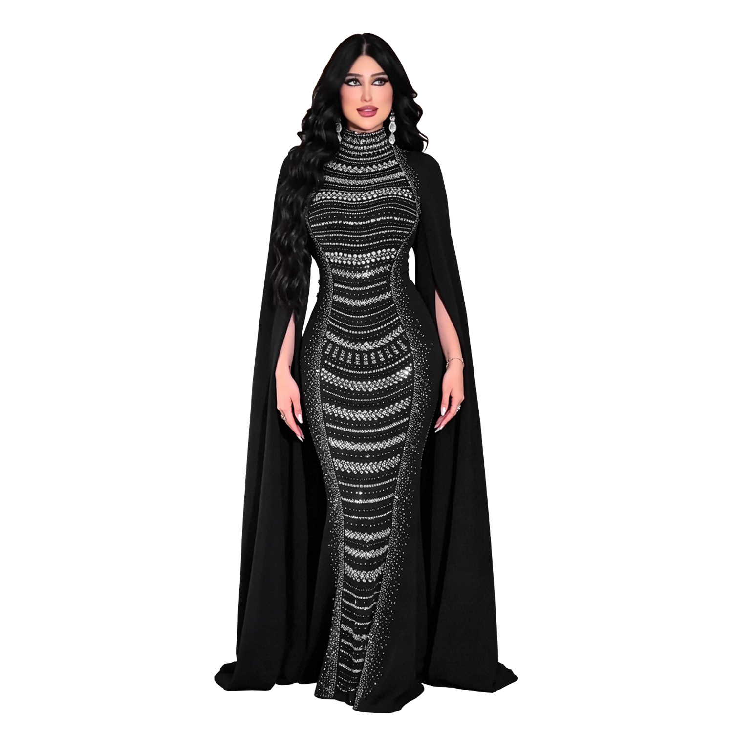 C7709 AliExpress transfronterizo Amazon Europa y América moda moda femenina temperamento elegante chapa de diamantes burbujas vestido image 5