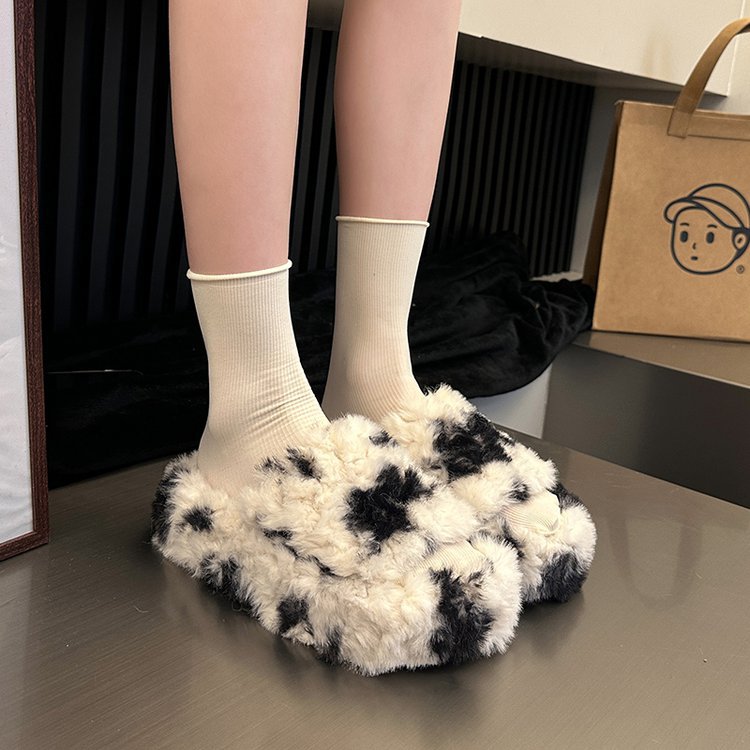 Wollen pantoffels voor dames met dikke zool casual instappers_voghion.com