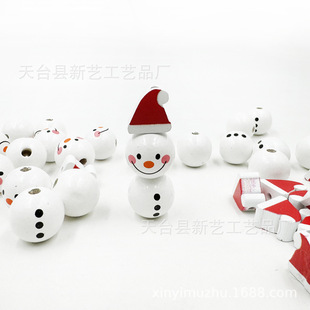 New Art 20MM White Printed Wooden Beads Christmas Snowman Color Wooden Beads DIY Home Holiday Decoration Wooden Beads