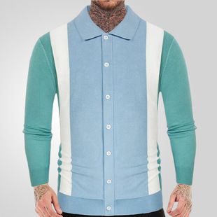 Amazon cross-border Men's Spring and Autumn new knitwear stitching contrast color business casual polo shirt men SY0167