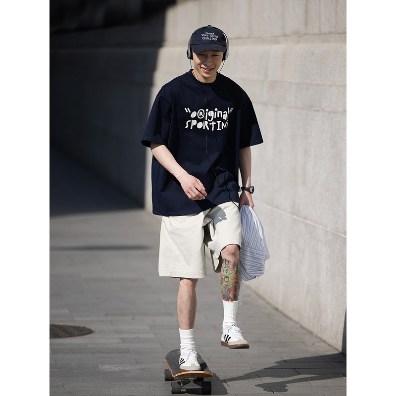 Blekelmdeea Pure Cotton Loose-Fitting Fun Letter Print Graphic Print Casual Versatile Couple Short-Sleeved T-Shirt