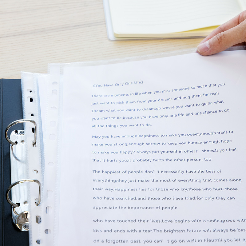 100 bolsas de archivos de 11 agujeros, clip de trabajo rápido, bolsas de archivos transparentes a4 sin agujeros impermeables, 64050