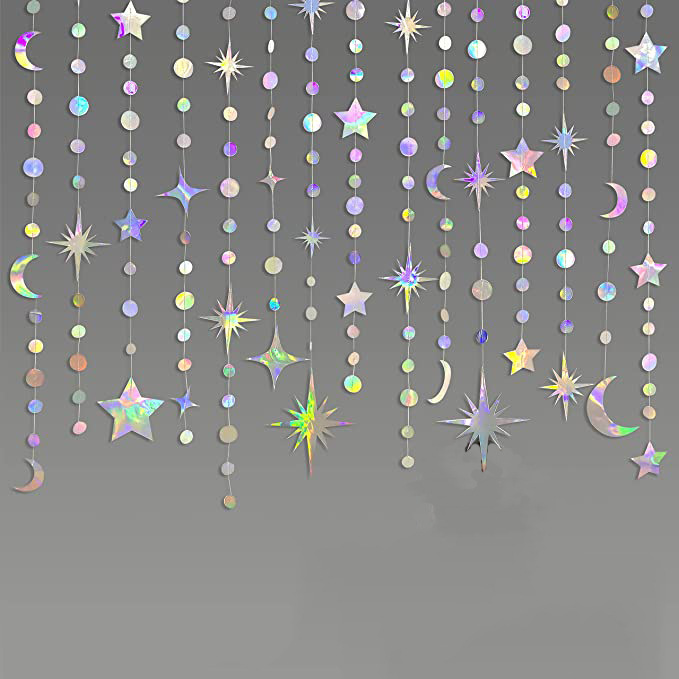 Transfronterizo NUEVO LÁSER estrella Luna colgante Día de San Valentín accesorios de decoración de fiesta de cumpleaños