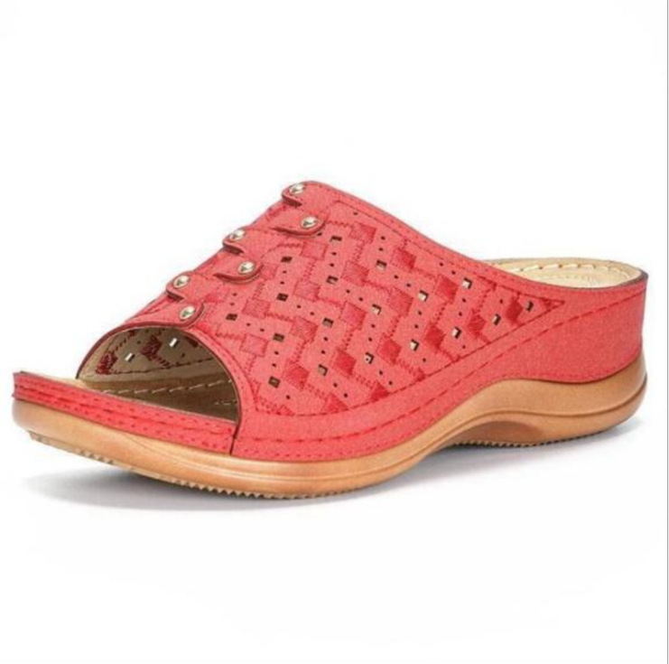 Women's Wedge Sandals Thick Sole Rhinestone Beach Flip Flops_voghion.com