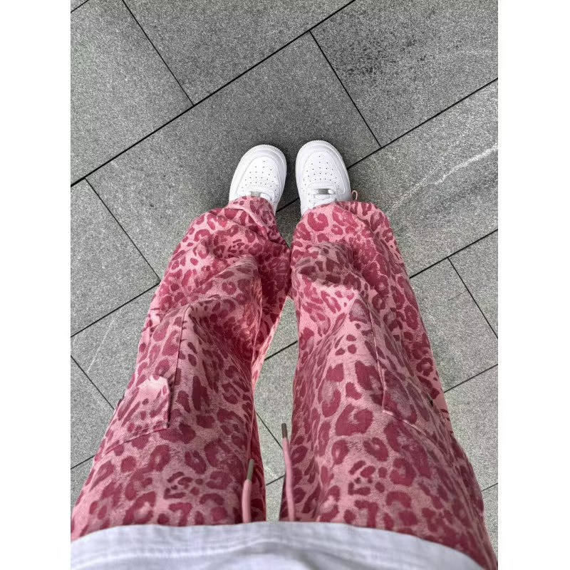 Foreign Trade Dopamine Fashion New Leopard Print Jeans Women's Straight Slimming Loose Wide Leg Long Pants in stock Foreign Trade Dopamine Fashion New Leopard Print Jeans Women's Straight Slimming Loose Wide Leg Long Pants in stock