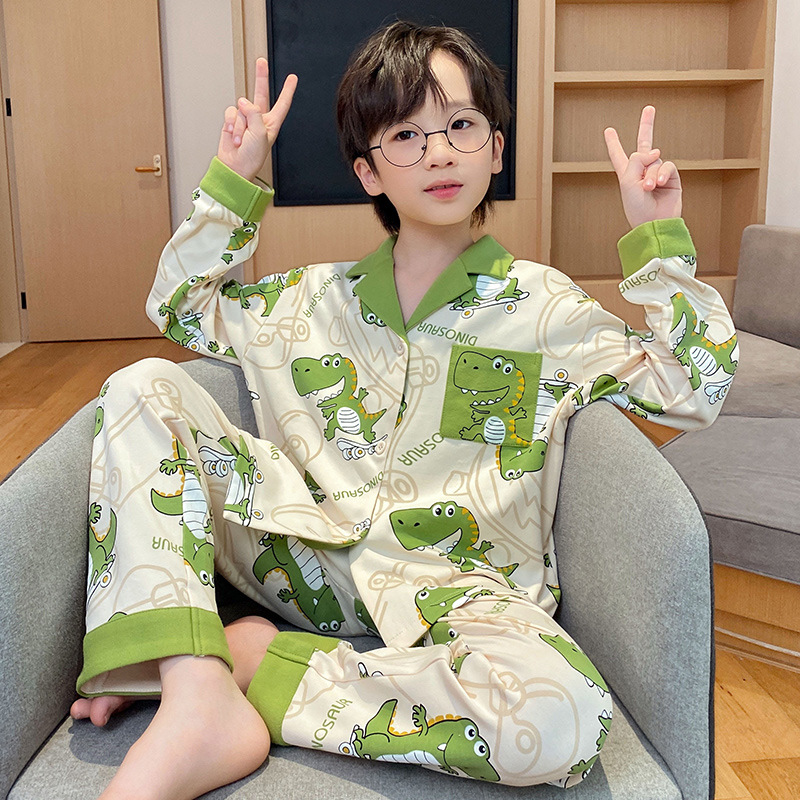 睡衣儿童青少年春秋季男童中大童长袖开衫超萌可爱两件套装家居服