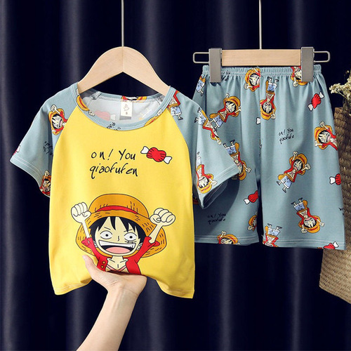 Summer Children's Sleepwear Short Sleeve Shorts Cute Cartoon Medium and Large Children's Home Set Thin Sleepwear Set for Boys and Girls