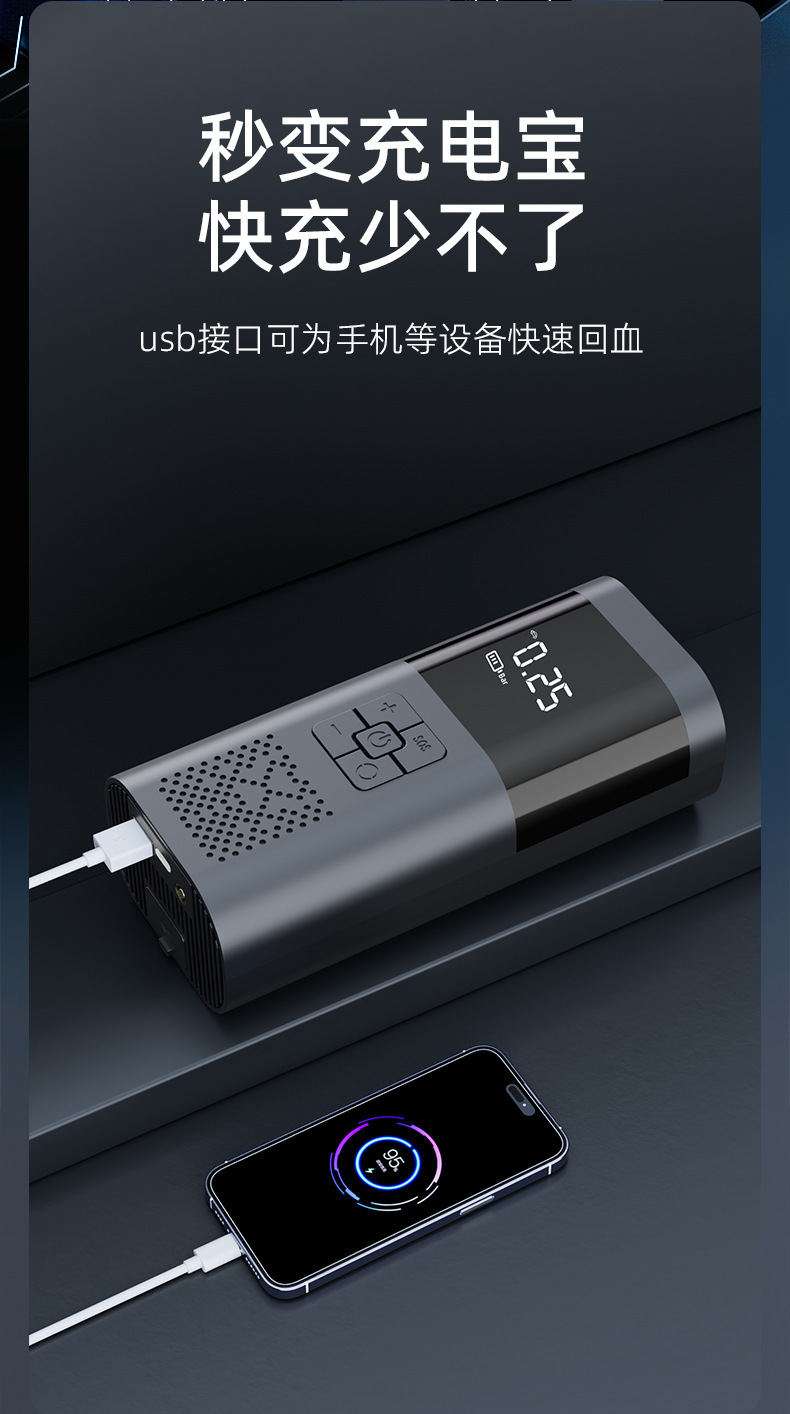 Car-Mounted Digital Display Wireless Air Pump Electric Tire High-Pressure Inflator for Automobiles and Road Vehicles, Rapid Emergency Charging Pump