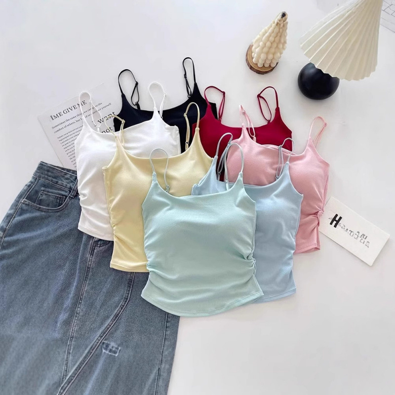 Pure Lust Style Sweet and Spicy Design Pleated Camisole for Women with Breast Pads, One-Cup Inner Wear and Outer Wear Beautiful Back Top for Women Pure Lust Style Sweet and Spicy Design Pleated Camisole for Women with Breast Pads, One-Cup Inner Wear and Outer Wear Beautiful Back Top for Women