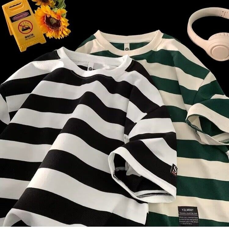 Japanese-Style Striped Short-Sleeve T-Shirt for Men, Trendy Summer American-Style Loose Casual Half-Sleeve Top Japanese-Style Striped Short-Sleeve T-Shirt for Men, Trendy Summer American-Style Loose Casual Half-Sleeve Top