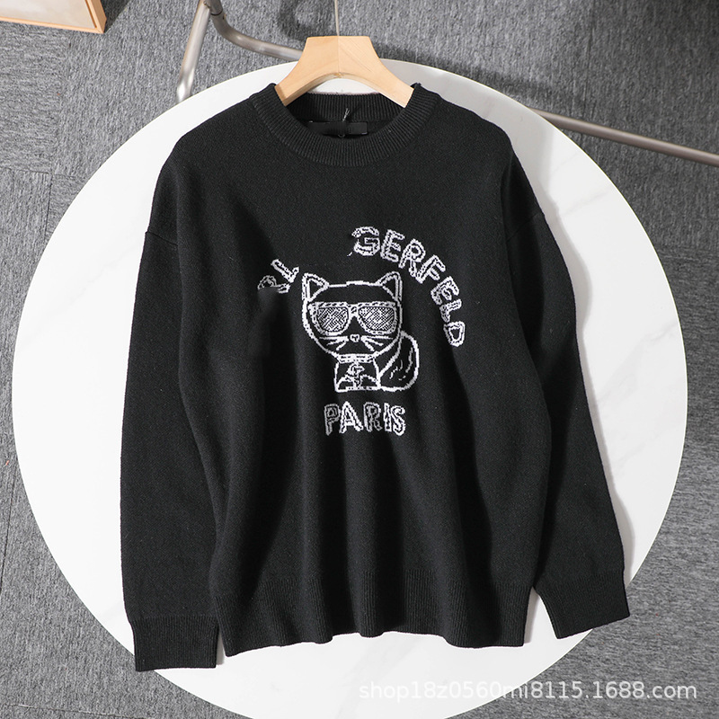 American K'Er~Women's Knitwear Round Neck Long-Sleeved Cat Pattern Design Pullover Knitwear Jacket 2091