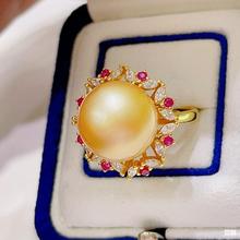高品质南洋海水金珠戒指大尺寸13～14mm金色由内而外的珠光批发