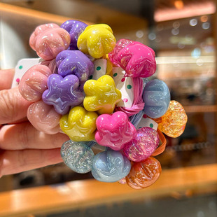 New Candy Color Flower Winding Hair Rope Children's Cute Creamy Burst Star Head Rope High Elastic Paytail Rubber Tendon