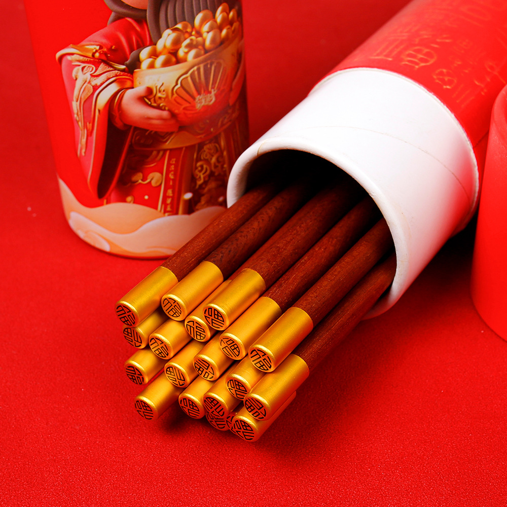 Palillos de regalo de año nuevo Palillos de madera de ala de pollo, caja de regalo, palillos festivos de madera maciza, sin pintura, sin cera, impresión antideslizante LOGO al por mayor