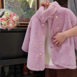 女宝大衣2023女童冬装新款加绒加厚皮儿童洋气保暖女宝宝毛毛衣