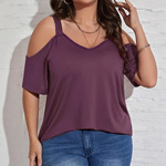 2026春夏新款外贸女装亚马逊 跨境欧美上衣纯色露肩时尚短袖T恤女